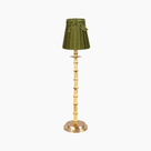 bamboo rechargeable lamp with olive green shade showcasing handcrafted artisan decor and natural materials.