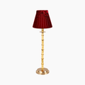 Bamboo rechargeable lamp with velvet lampshade featuring a luxurious crimson velvet shade and natural bamboo base.