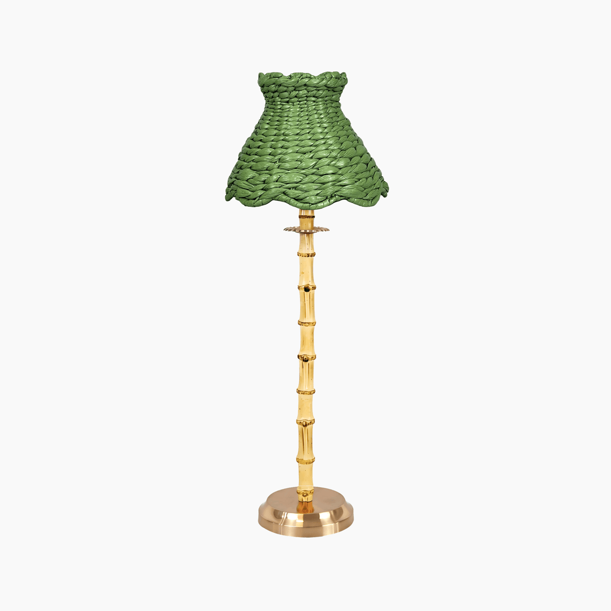 Natural bamboo rechargeable lamp with seagrass shade, handcrafted artisan decor for a coastal ambiance.