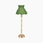 Natural bamboo rechargeable lamp with seagrass shade, handcrafted artisan decor for a coastal ambiance.