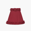 Burgundy pleated lampshade for handcrafted rattan cordless lamp, adding artisan flair to modern home decor.