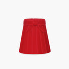 Handcrafted rattan cordless lamp shade in vibrant red velvet with pleats and a bow detail.