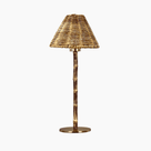 Handcrafted rattan cordless lamp featuring wood tone design, elegant aesthetic, and durable materials for artisan home decor.