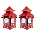 CHINOISERIE Red Pagoda Lantern 13" Set of 2