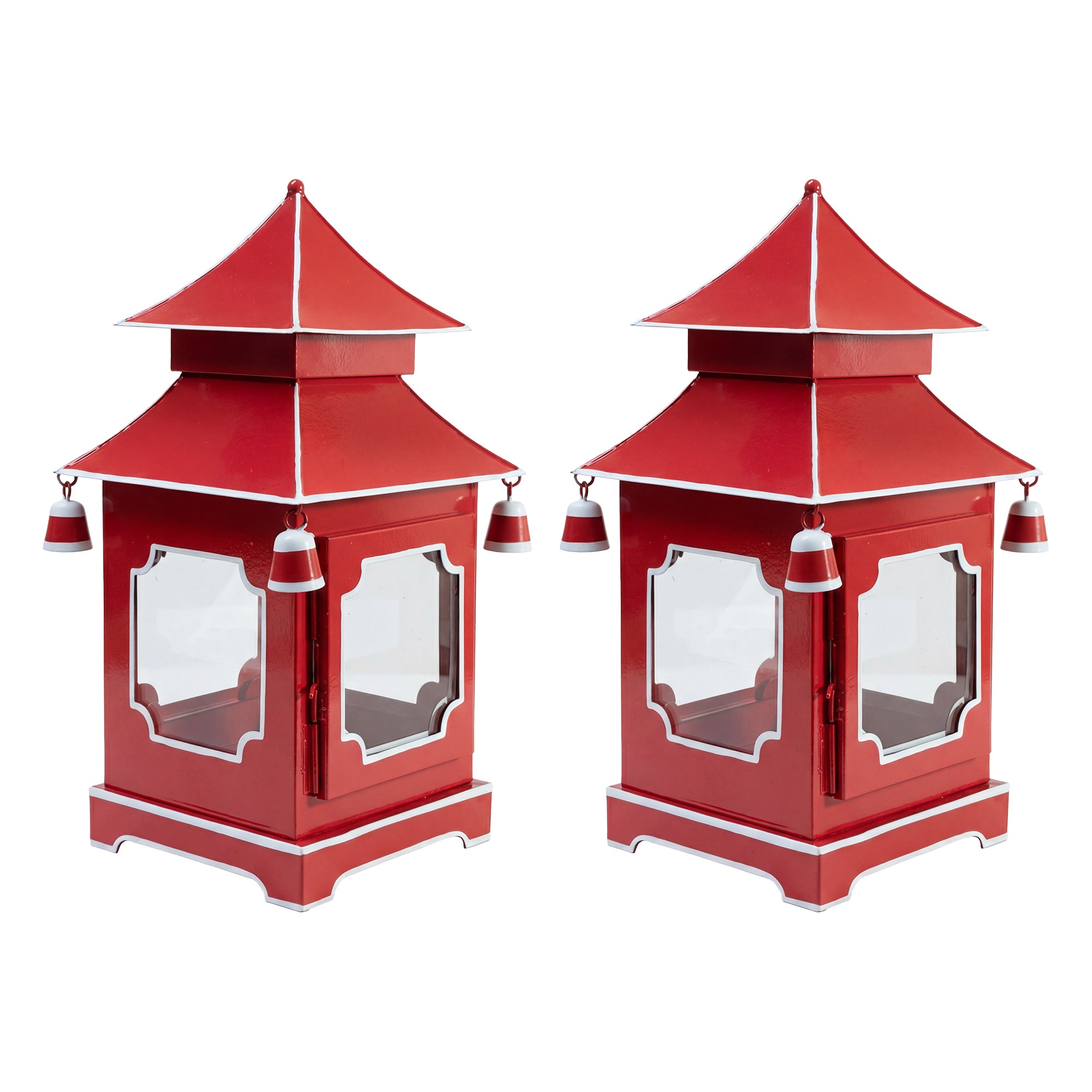 CHINOISERIE Red Pagoda Lantern 13" Set of 2