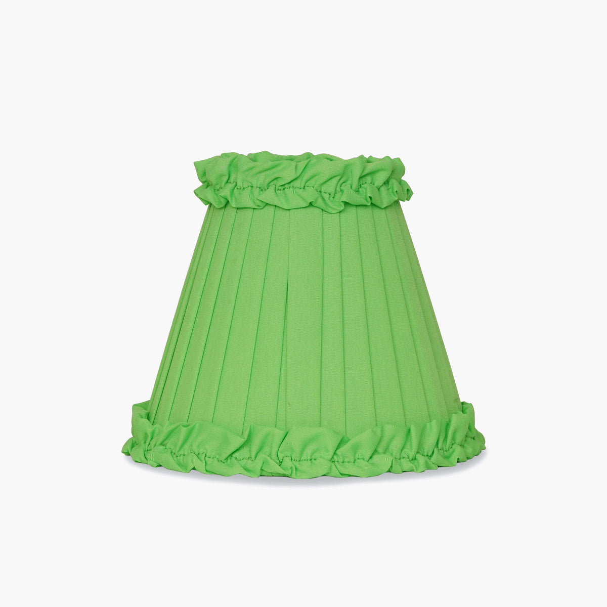 Handcrafted rattan cordless lamp green shade with pleated design and ruffled edge, vibrant home decor accent.