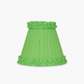 Handcrafted rattan cordless lamp green shade with pleated design and ruffled edge, vibrant home decor accent.